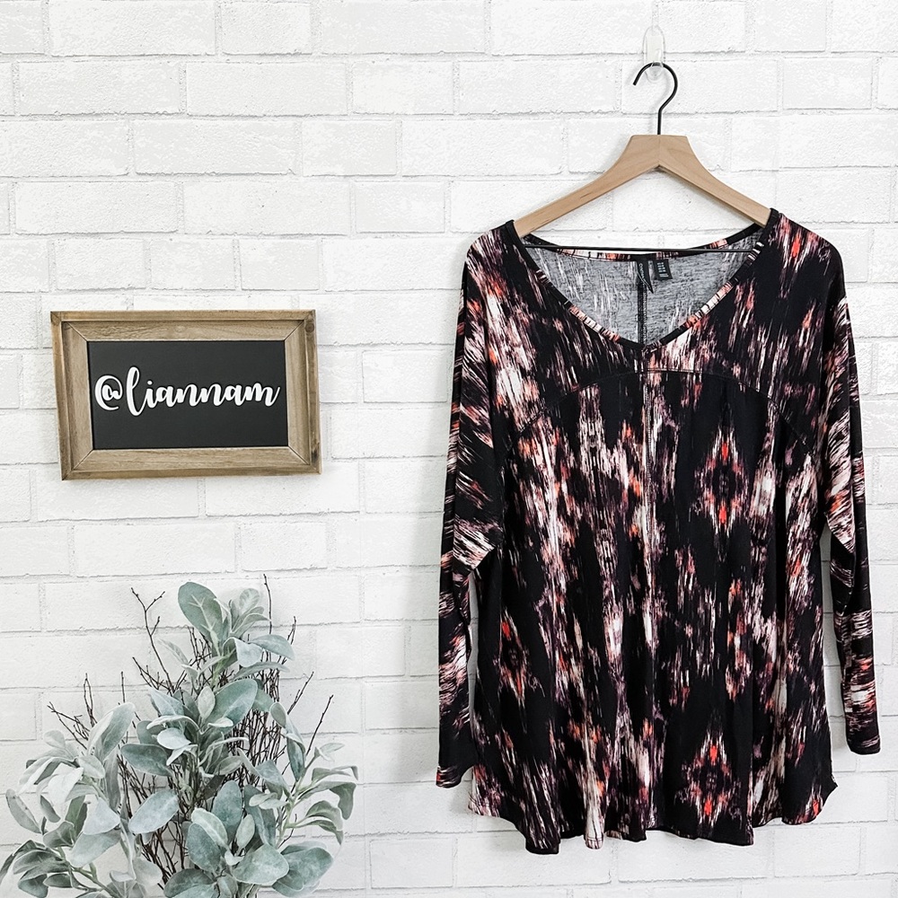 CYNTHIA ROWLEY Black Multi Colored Long Sleeve Top